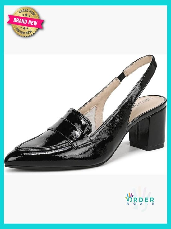 Shoes - Slingback Pump with Cushioned Insole Pointed Toe Block Heel Office